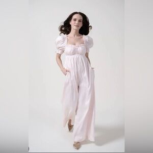 Selkie Seashell Wide Leg Jumpsuit Blush Pink Puff Sleeve Size Small